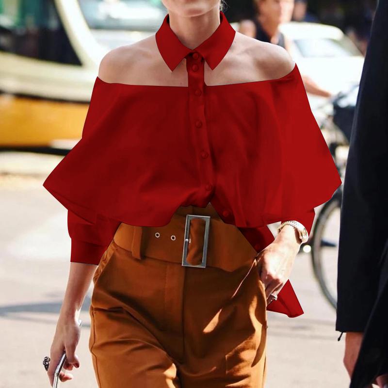 Celmia Женская модная тонкая блузка с открытыми плечами, сексуальные рубашки, женская блузка с длинным рукавом, топы без бретелек, большие размеры