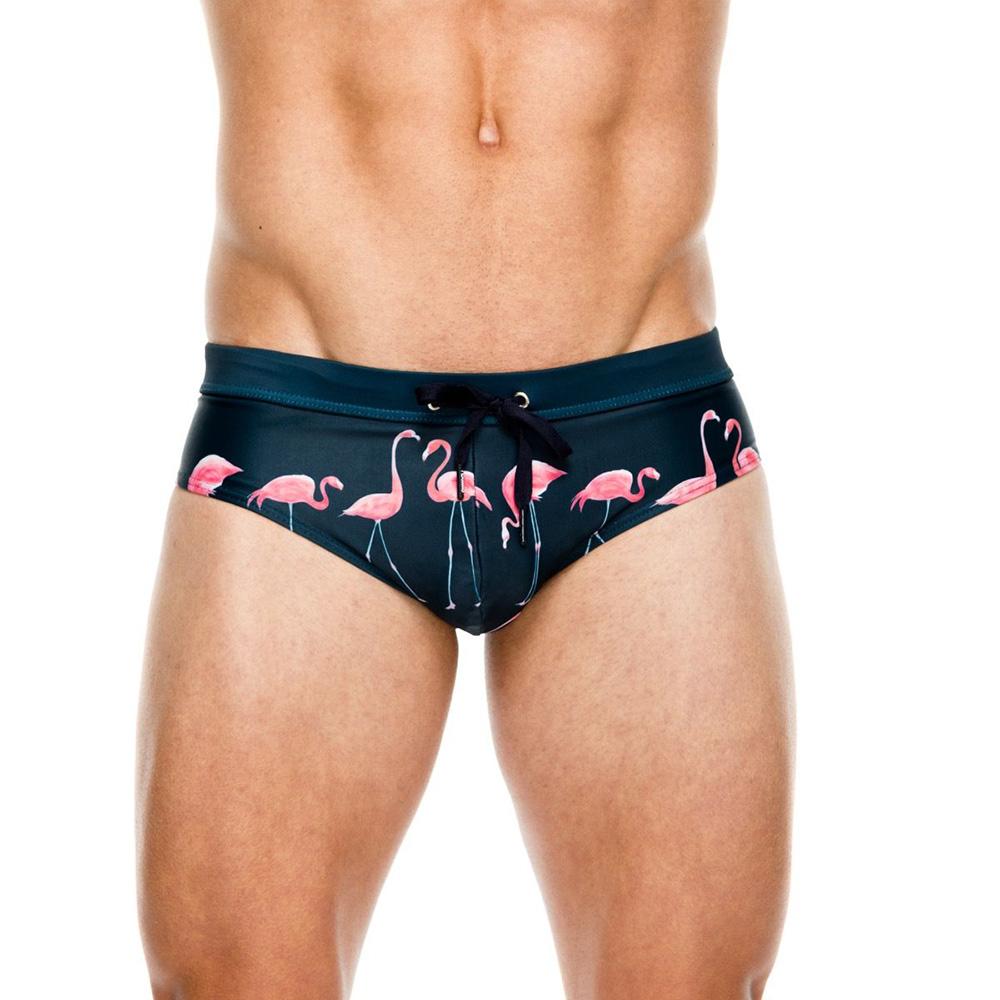 Flamingo Swim Brief Мужские сексуальные купальники Быстросохнущие купальные костюмы с подкладкой