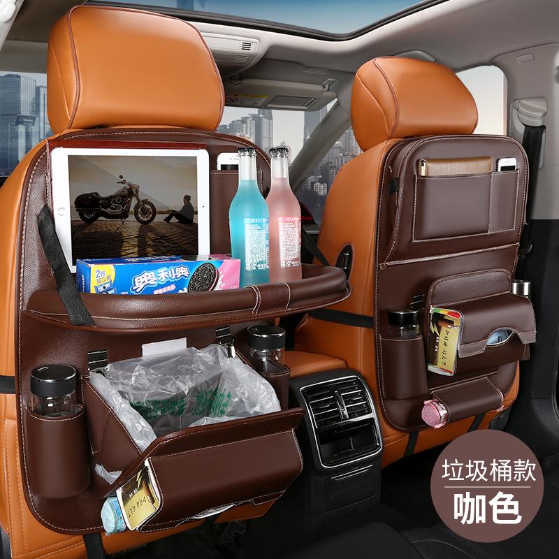 Car Seat Back Kick Mats PU Leather Storage Organizer with Foldable Table Tray & Pockets Car Interior Accessories