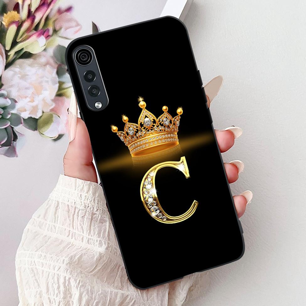 Для LG Velvet 4G 5G UW Задняя крышка Для LG Velvet 5G UW Чехол Модный Роскошный Буквы A-Z Корона 2D Расписной Мягкий Черный Чехол для Телефона