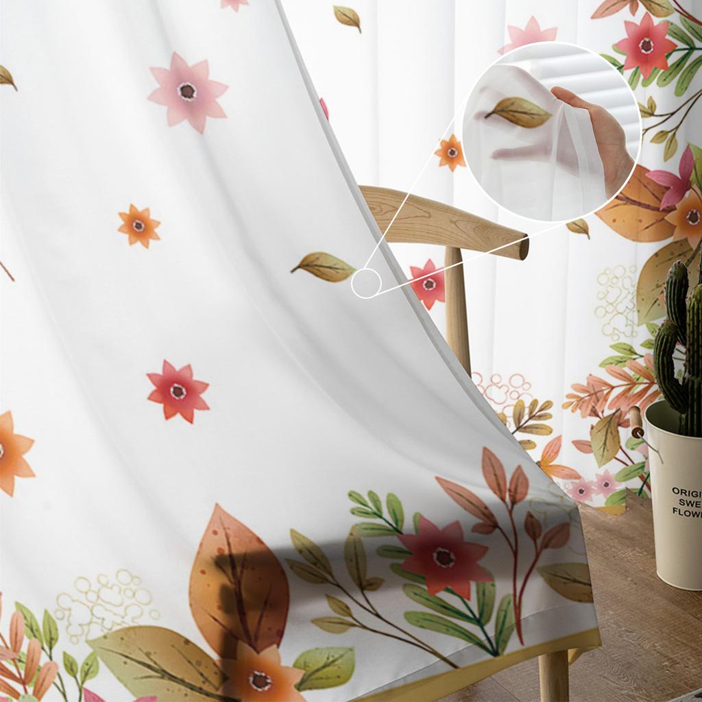 Autumn Leaves Watercolor Sheer Window Curtains For Living Room Kitchen Children Bedroom Voile Hanging Curtain