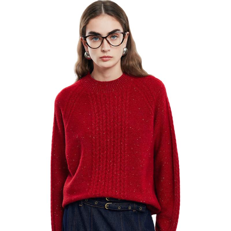 PALUOPO Women's Mock Neck Pure Cashmere Wheat Jacquard Sweater