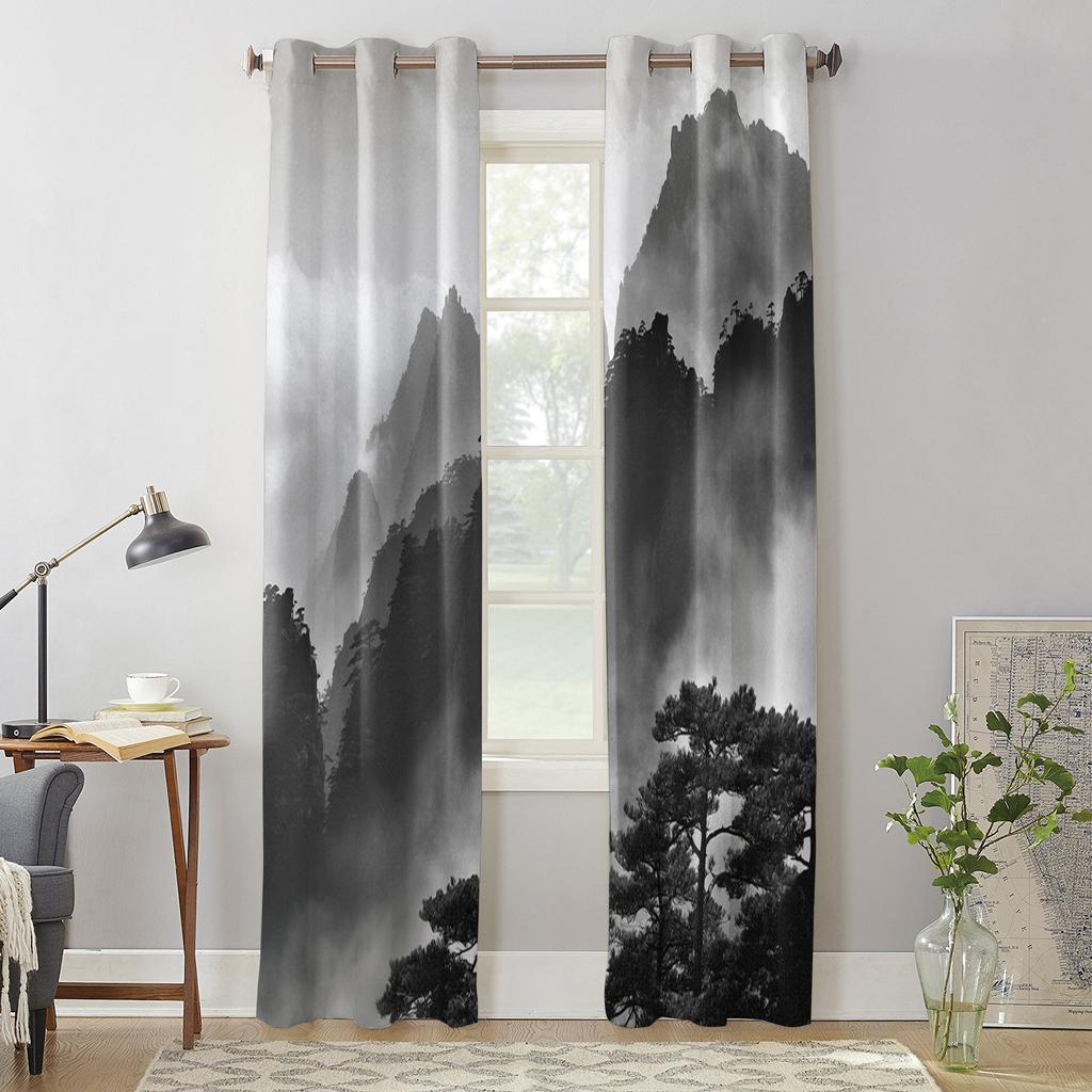Современные оконные шторы для гостиной, черно-белые шторы с пейзажной живописью для детской спальни, кухни, декор, жалюзи, шторы