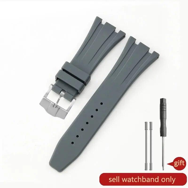 Резиновый силиконовый ремешок для часов для мужчин 27 28 мм для Ap Royal Oak 15400 26320, вогнутый интерфейс, стальной ремешок с складной пряжкой из розового золота