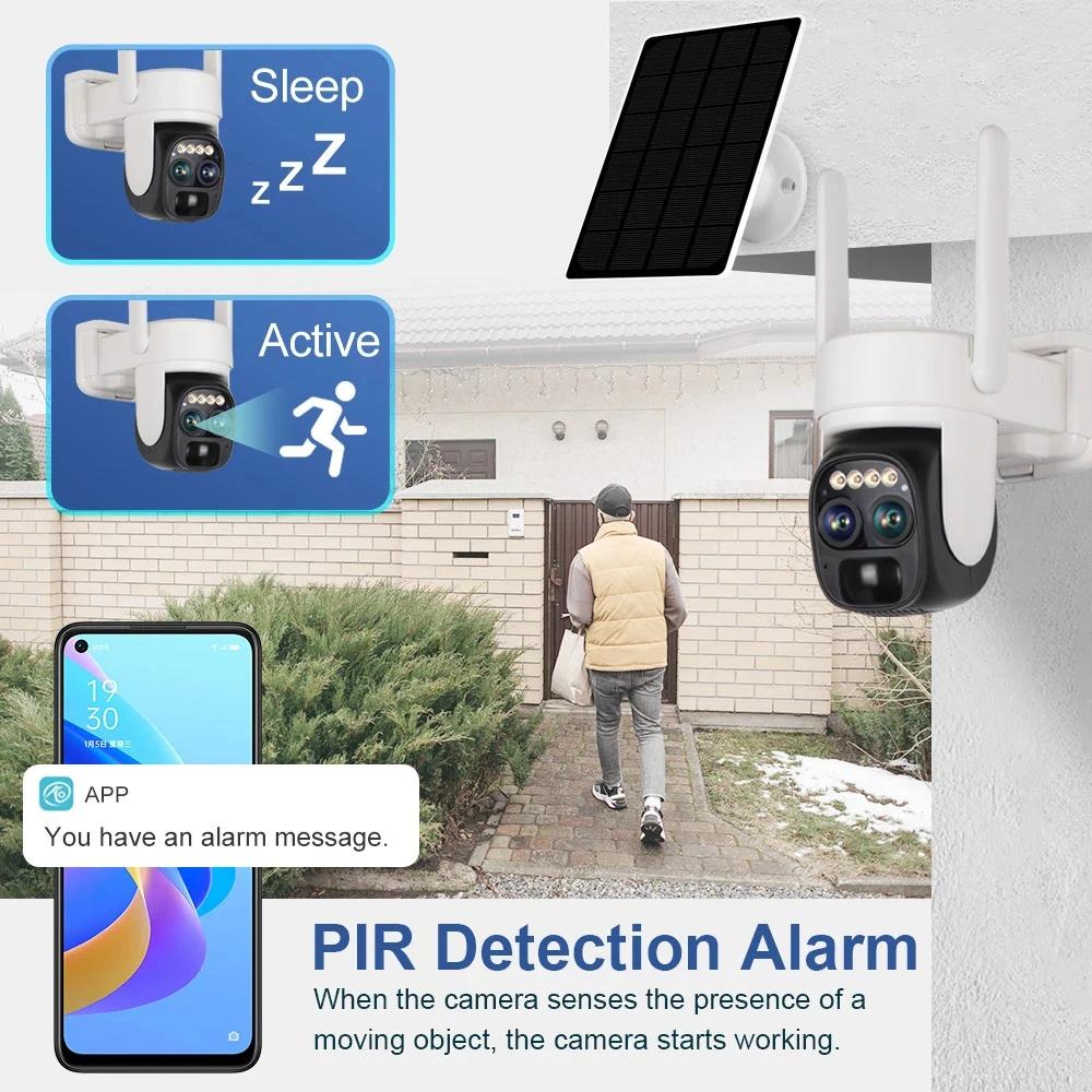 4K 8MP двойной объектив Wi-Fi солнечная камера уличная 10-кратный оптический зум двусторонняя аудио цветная камера ночного видения со встроенным аккумулятором камера безопасности