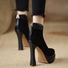 Элегантные женские ботильоны из замши на высоком каблуке, сексуальная новая массивная обувь, дизайнерские зимние ботинки 2025, женские туфли-лодочки