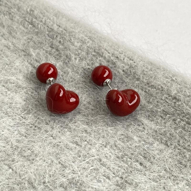 Новый модный дизайн, персонализированные винно-красные круглые универсальные геометрические серьги в форме сердца в форме сердца