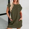 Women's Casual Summer Dress Round Neck Short Sleeve T-Shirt Shirt Dress Pocket