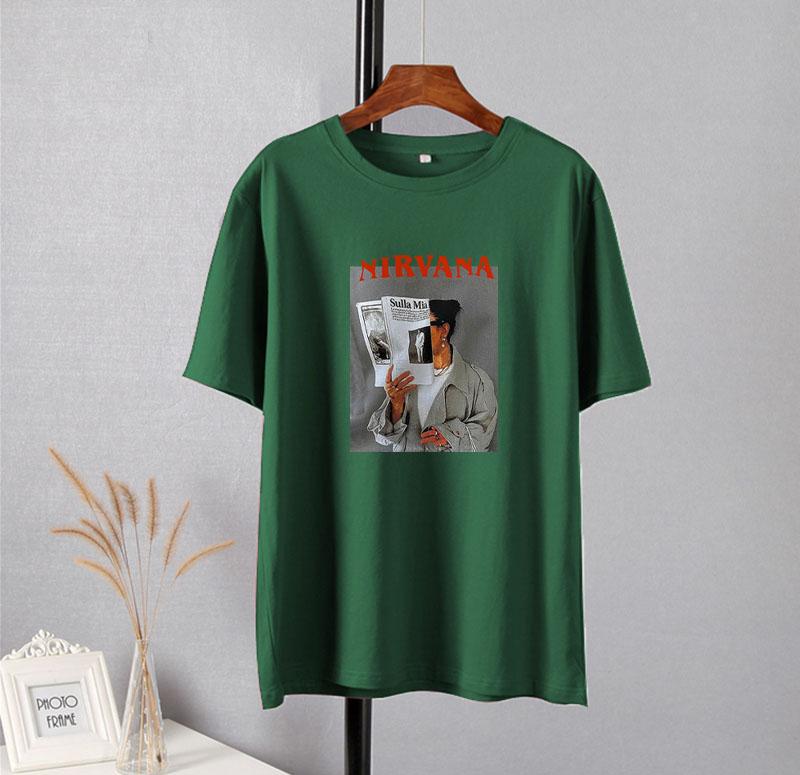 Hirsionsan 100% Cotton Graphic Print T Shirt Women 2024 Summer New Basic Vintage Tee Casual Loose Chic O Neck Female Couple Tops