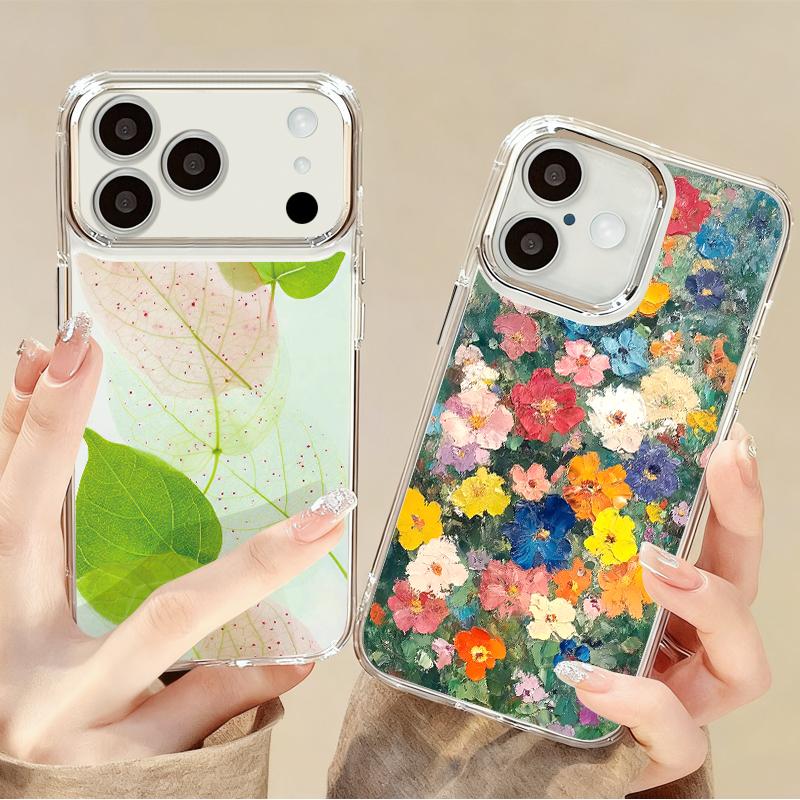 INS Акварельный Цветочный Чехол Для iPhone 17 Pro Max iPhone 16 15 14 13 Pro Max 11 17e 16e Позолоченная Рамка Камеры Прозрачная Мягкая Силиконовая Задняя Крышка