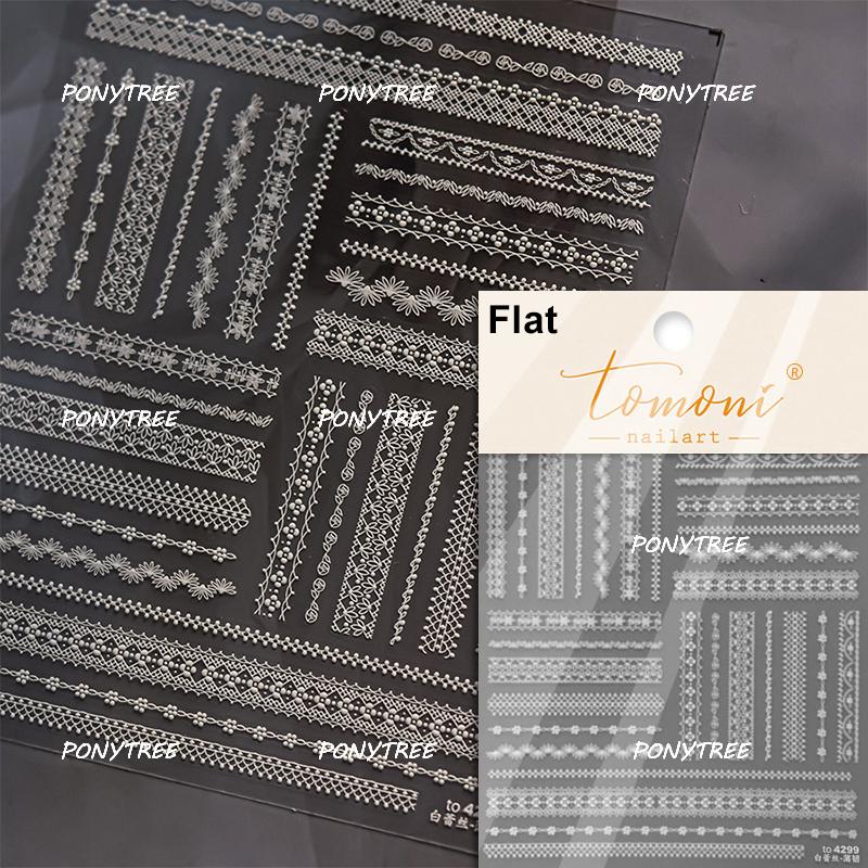 Delicate White Lace Bowknot Simulated Fabric Ribbon Silver Stamped Noble Rhinestone 5D Adhesive Nail Art Sticker Manicure Decal