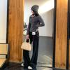 Шикарный Дерзкий Девичий Полосатый Одноплечий Узкий Топ с Длинным Рукавом – Женский Осень/Зима Корейский Стиль