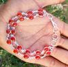 Natural Red Onyx Gemstone 925 Sterling Silver Plated Women Handmade Pear Shape Bezel Bracelet