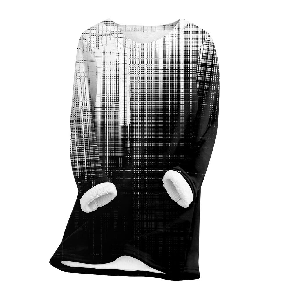 Женский топ с круглым вырезом, с принтом, утолщенный плюшевый кашемировый теплый длинный топ с длинными рукавами