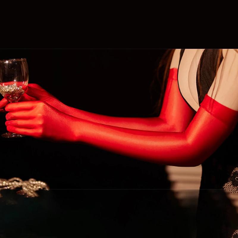 Sexy Glossy Long-sleeve Stockings Transparent Gloves Oil Shiny Tight Mittens Party Club