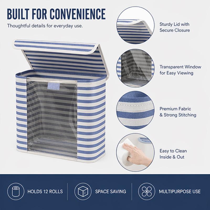 Foldable Toilet Paper Holder With Lid Large Capacity Space-Saving Bathroom Organizer Clear Window Toilet Paper Storage Box