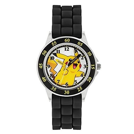 Pokemon Унисекс - Детские Аналоговые Кварцевые Часы Силиконовый Ремешок POK9048 Черный Корпус 32мм Желтый Циферблат Водонепроницаемые