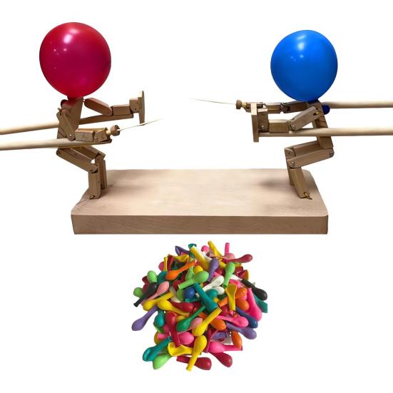 Bamboo Battle Balloon Game Fast-Paced Wooden Fencing Puppets for Thrilling Balloon Fight Fun Innovative Poke Balloon Toy