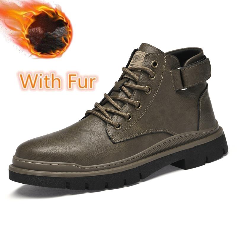 FashionGenuine Leather Men's Motorcycle Boots Luxury Brand Male Ankle Boots Retro Handmade Lace Up Shoes High Top Man Walking Footwear