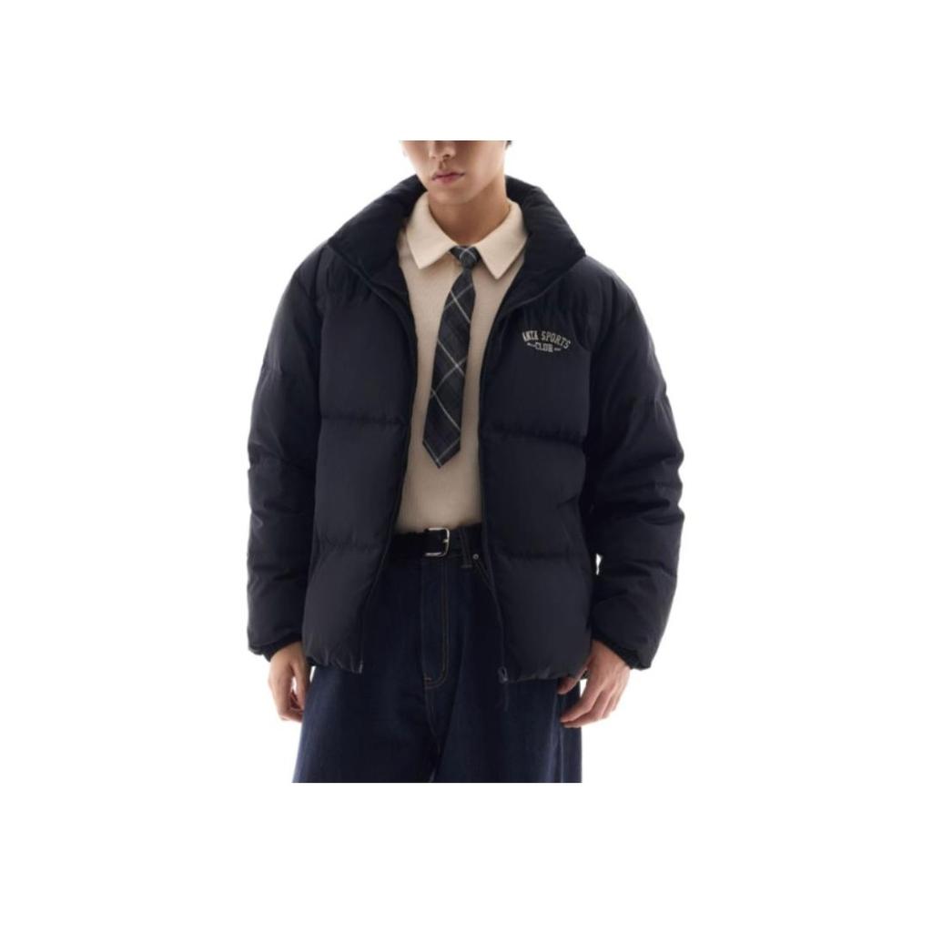 Anta Retro Water-Resistant Stand Collar Casual Letter Long Sleeve Down Jacket Men Outerwear Basic-Black 152448907-4