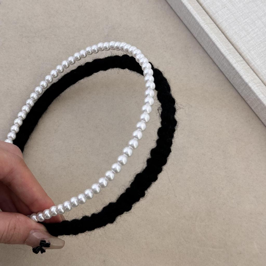 Корейская осень/зима 2024: Двухслойная повязка на голову с плюшевыми жемчужинами — элегантный, художественный и высококачественный аксессуар для волос