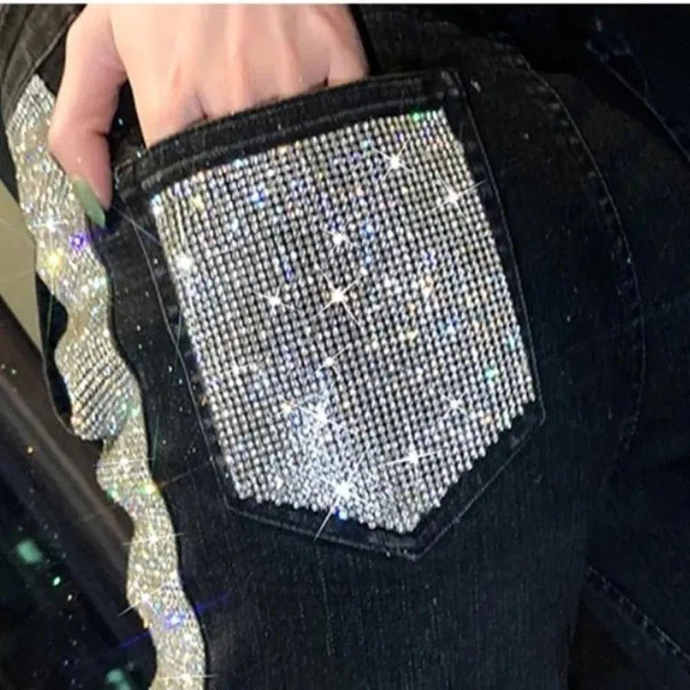 Rhinestone Crystal Pocket Sticker Bling Jean Applique Fashion Rhinestone Sticker  Cloth