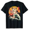 Funny Cat Eating Sushi Graphic T Shirts Men Women Pure Cotton Humor Streetwear Tee Shirt Short Sleeve Unisex Loose Clothing