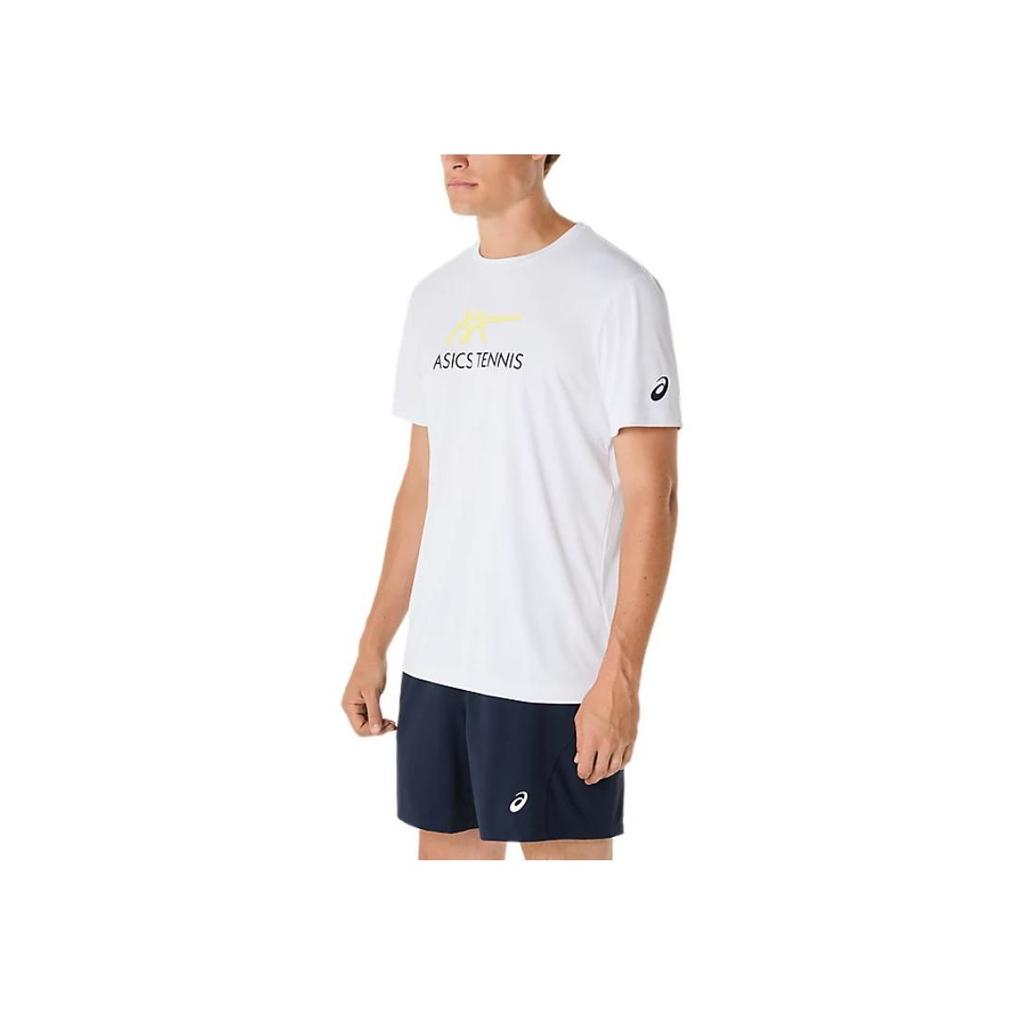 Asics Court Graphic Casual Comfortable Versatile Soft Short Sleeve T-Shirt Men Tops Bright-White Multicolor-Yellow 2041A304-102