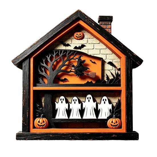 Halloween Wooden Table Sign Ghost Skeleton Block Spooky House Shape Sign Rustic Farmhouse