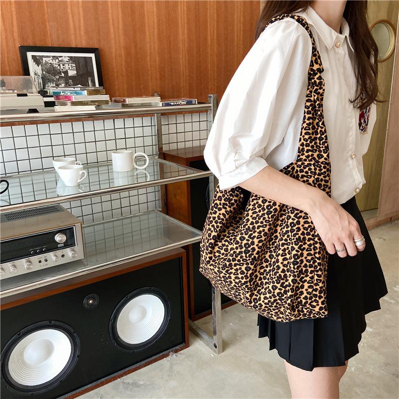 Модная шикарная сумка с леопардовым принтом и косой пряжкой, вместительная сумка для покупок через плечо, студенческая холщовая женская сумка