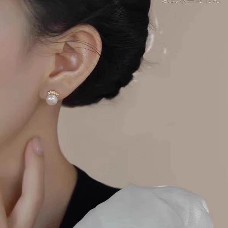 ANENJERY Geometric Zircon Simulated-pearl Crown Earrings Female Niche Versatile Exquisite Earrings Light Luxury High Jewelry Gift