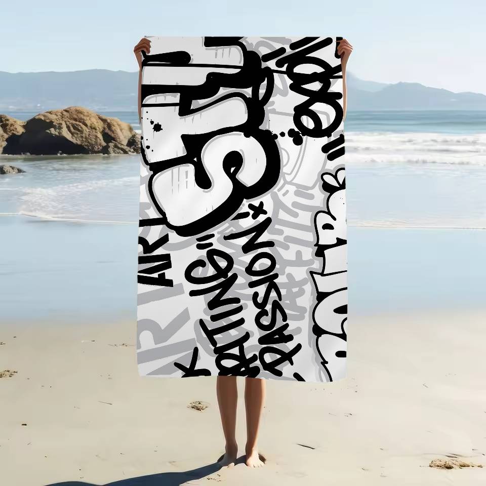 Alphabet Graffiti Pattern Beach Towel For Kids Bath Towel Pool Towel Vacation Gift Picnic Towel Party Gift