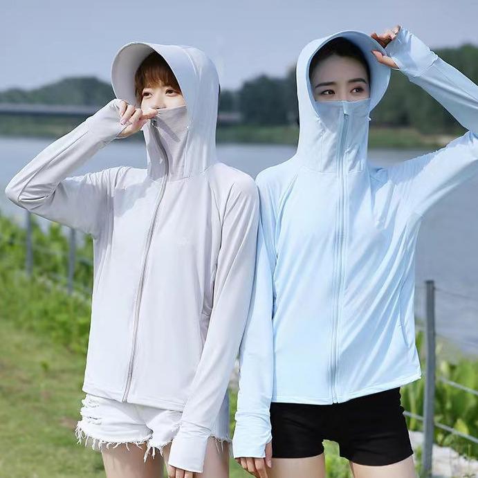 Women's Japanese Ice Silk UV Protection Hooded Jacket - Summer Solid Color, Outdoor Sun Protection