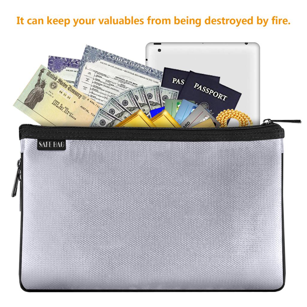 Small Fireproof Money Bag Fire and Water Resistant Expandable Document Bag Safe Storage Pouch