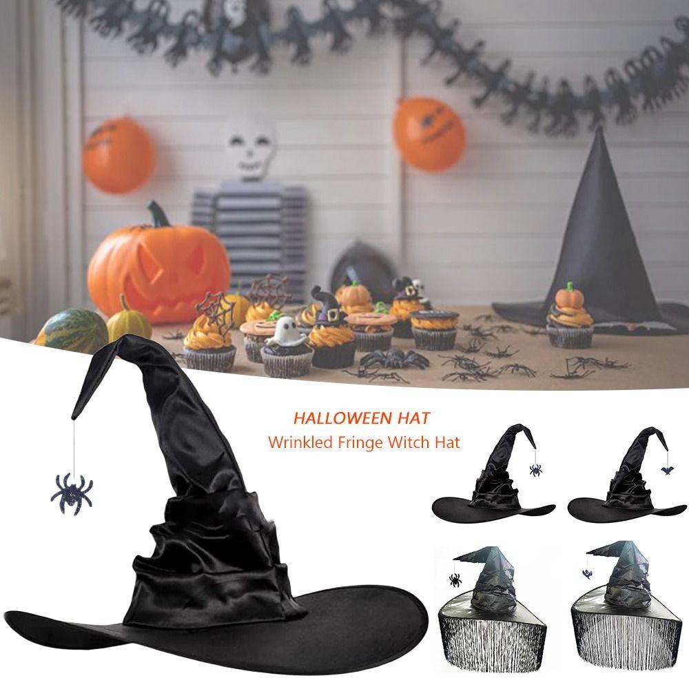 Pleated Modern Witch Hat Black Purple Makeup Props Leisure Halloween Hat Travel