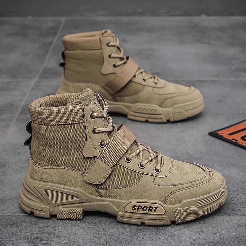 Мода 2024 Мужские ботинки на платформе Комфортные ботинки-дезерты Ретро Повседневные туфли с высоким верхом для мужчин Круглый носок Нескользящие походные ботильоны Botas Hombre
