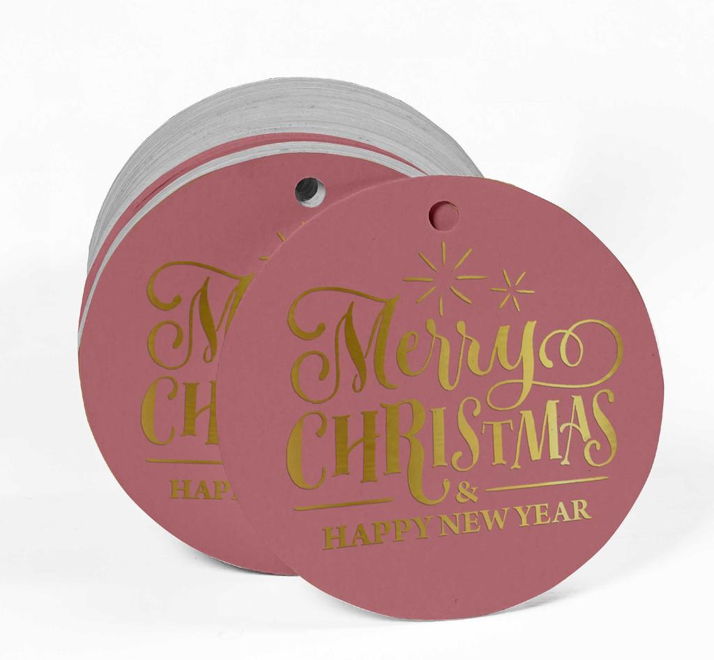 Inkdotpot Pack Of 100 Real Gold Foil Paper Tags Merry Christmas & Happy New Year Text Favor Hang