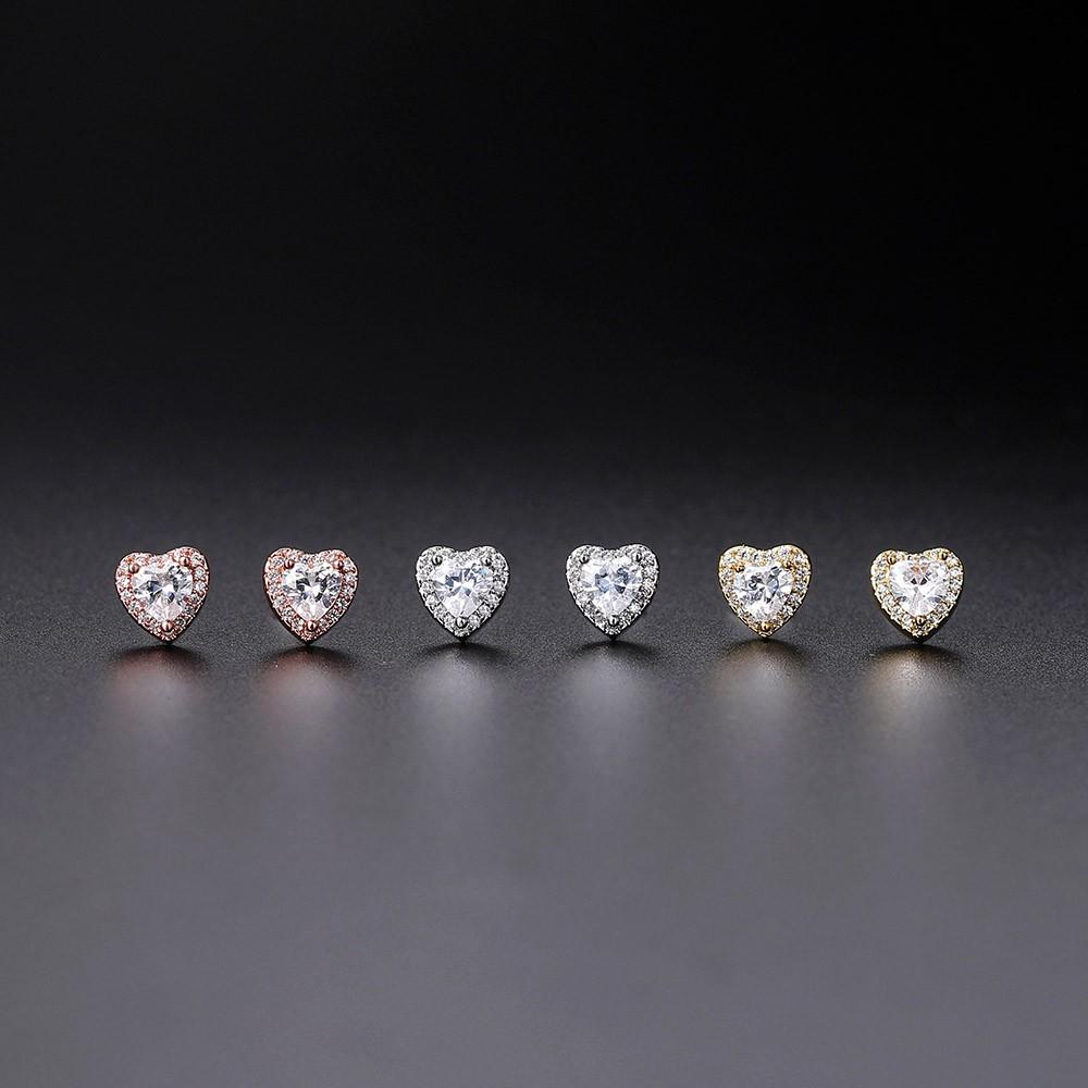 Trendy Shiny Heart Shape Stud Earrings For Women Cubic Zirconia Rose Gold Plated Wedding Gift Ear Jewelry Female DWE082