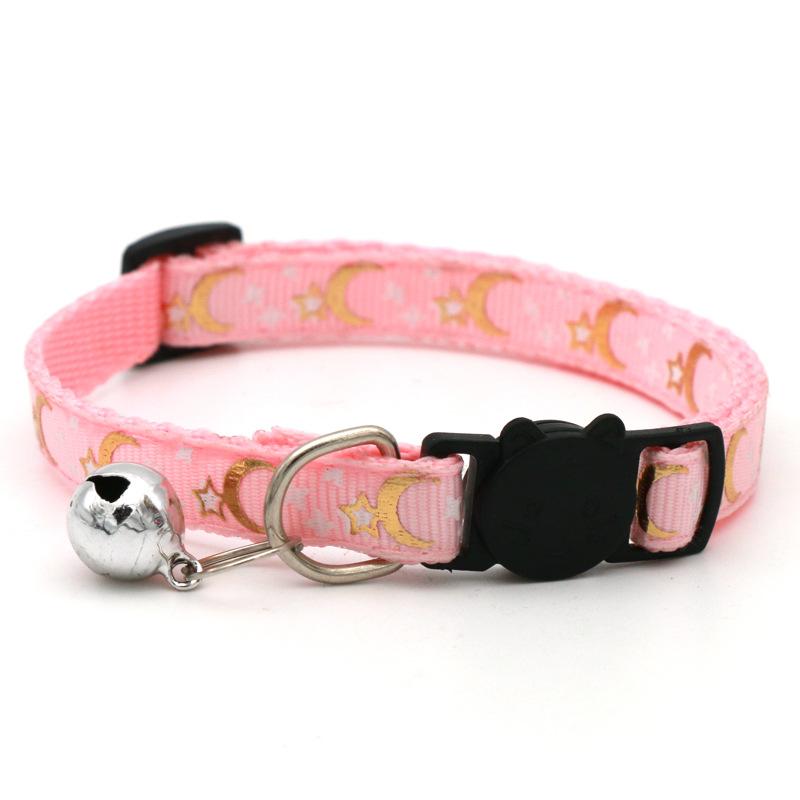 Cat Dog Collar Gold Color Stars and Moon Pet Collar with Bell and PP Material Separate Reflective Safety Buckle Solid Safe