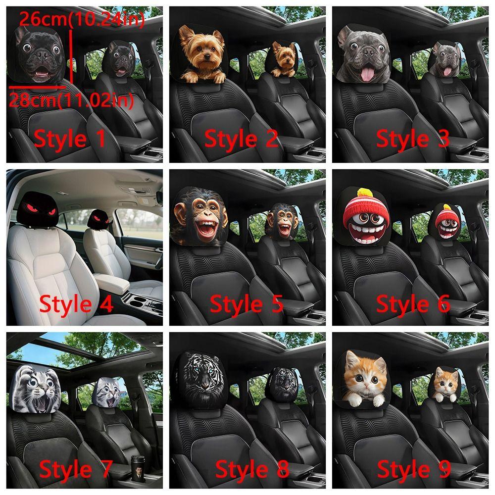 2Pcs Funny Car Seat Headrest Protectors Elastic Automobile Pillowcase Halloween