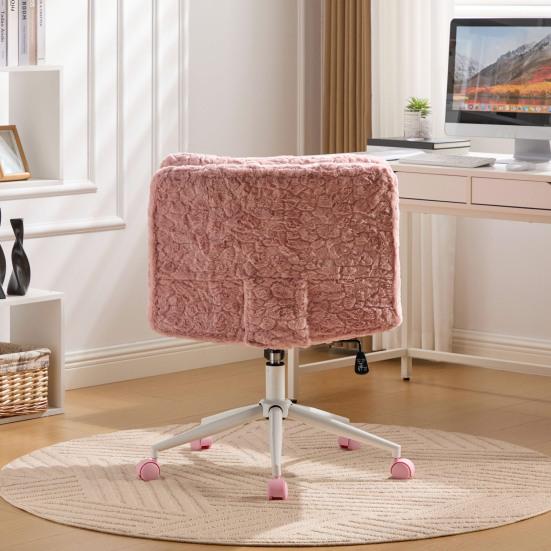26.4 Inch Seat Office Chair, Artificial Rabbit Hair Home Office Chair with Metal Base, Adjustable Desk Chair Swivel Office Chair, Vanity Chair