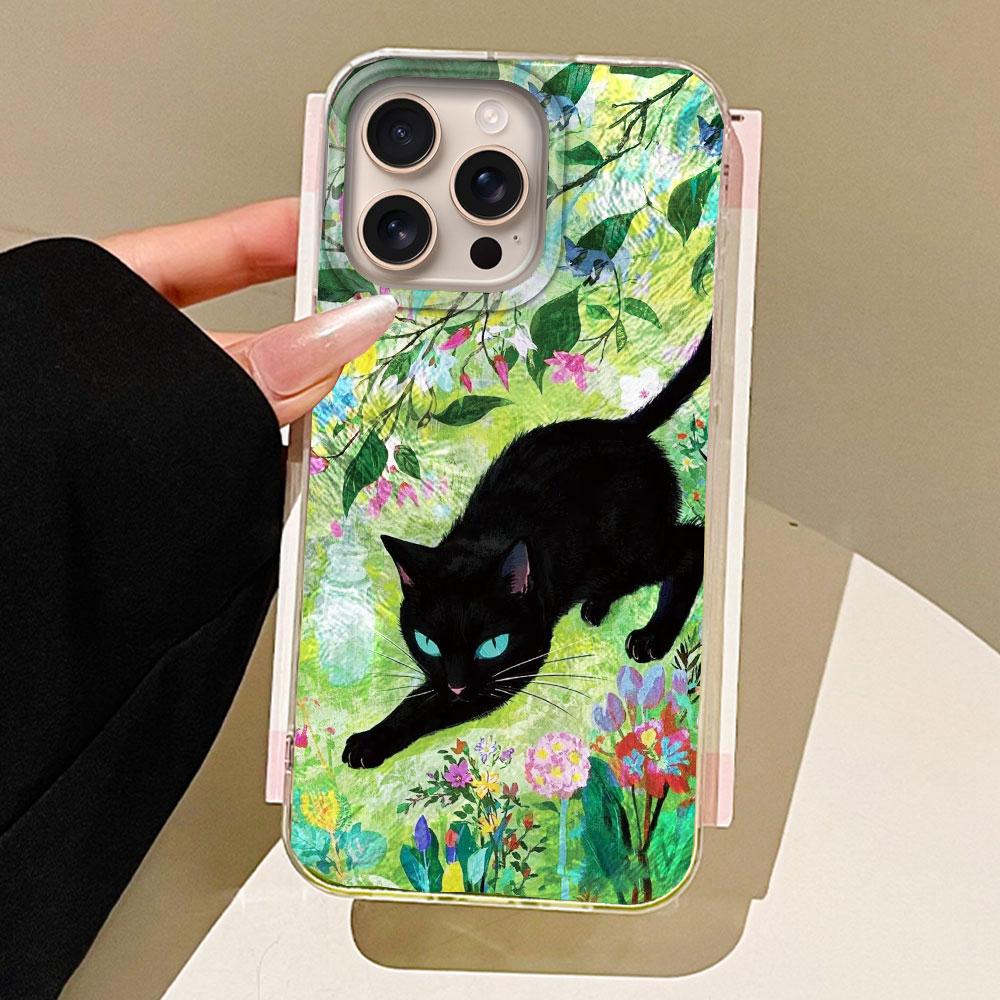 Retro Lucky Cute Cat Flower Girls Phone Case for Iphone 16 15 14 7 8 Plus 13 11 12 Pro Max X XS XR SE 2022 2020 16e Back Cover