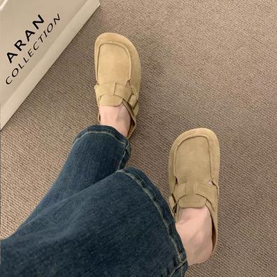 Супер огненная матовая кожа ретро обувь Boken женская верхняя одежда весна 2025 новые универсальные тапочки с одной педалью сумка на голову полутапочки