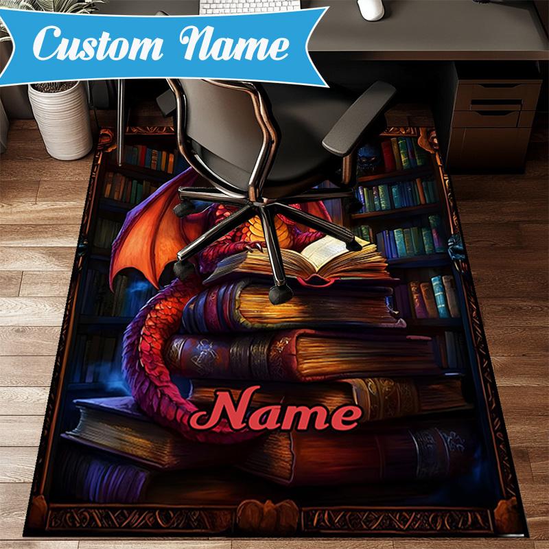 Custom Name Dragon Tales books Rug for Living Room, Game Rooms, Office, Bedroom, Floor Mat Playful Design, fan gifts Christmas decor