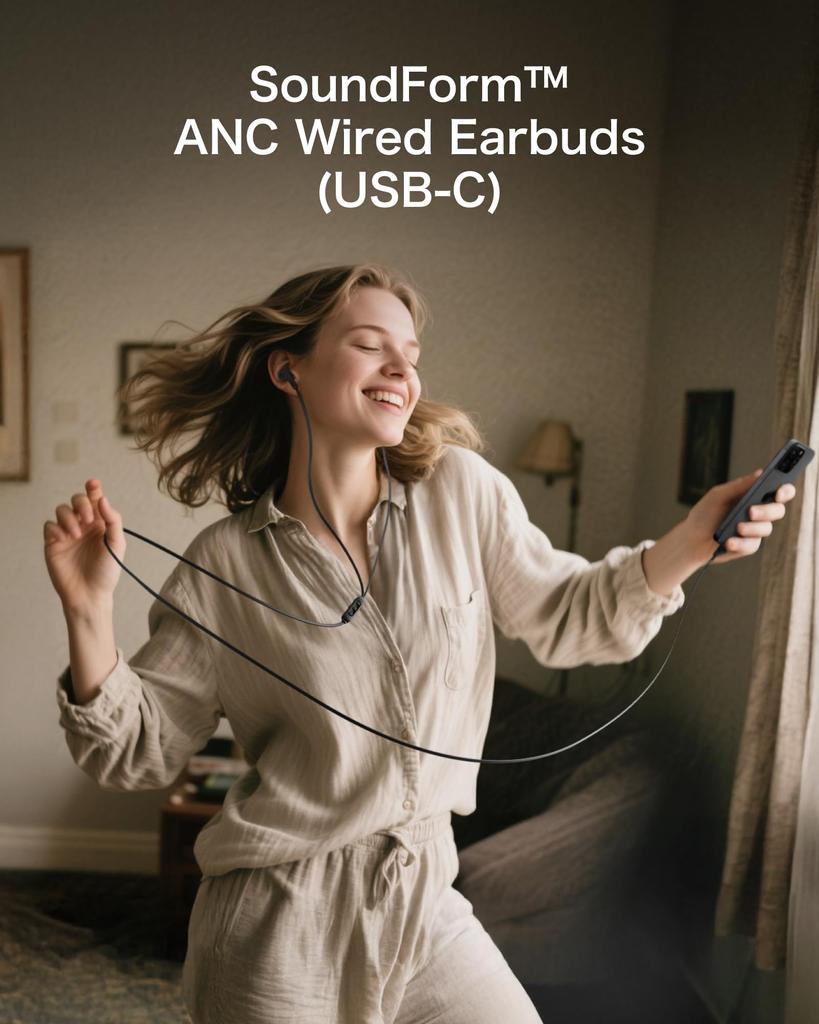 Belkin SoundForm ANC Проводные Наушники с Шумоподавлением, Совместимы с Аудиоустройствами, Такими как MacBook, Черные G3H0003fqBK, Совместимы с USB-C,