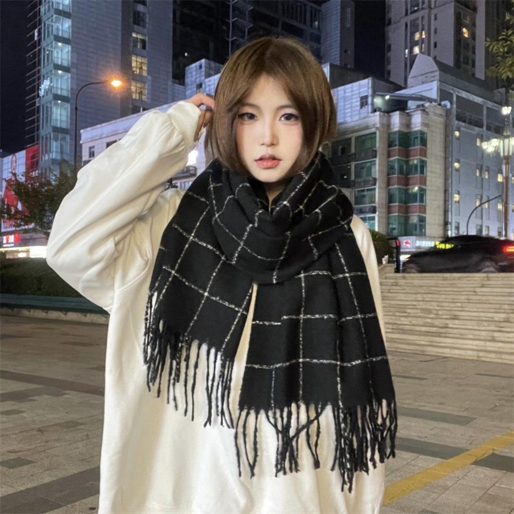 Solid Color Winter Cashmere Scarves Cashmere Shawl Cape Wraps Retro Plaid Wool Scarf Student