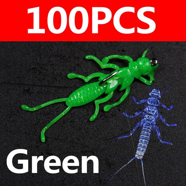 Bimoo 100 шт., мягкая приманка для ловли форели, маленькая приманка для ловли насекомых с крючком, сковорода для рыбалки