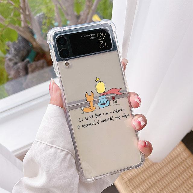 Роскошный чехол с рисунком «Маленький принц» для Samsung Galaxy Z Flip 3 4 5G Funda Z Flip3, прозрачный жесткий противоударный чехол для телефона из ПК
