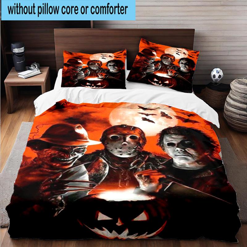 3PCS Horror Movie Icons 3pcs Bedding,Including 3PCS Duvet Cover And 2pcs Pillowcases Perfect for Christmas,Ideal for Bedroom, Dormitory