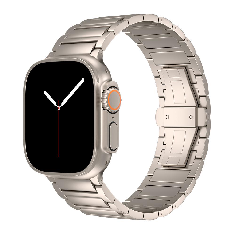 Keepwin 3 Bead Metal Grade II Titanium Watch Bracelet Butterfly Buckle Strap for IWatch Apple Watch Ultra 49 45 mm